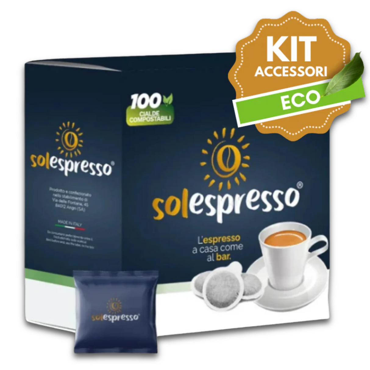 100 Cialde Solespresso® Espresso Classico con Kit Accessori interno