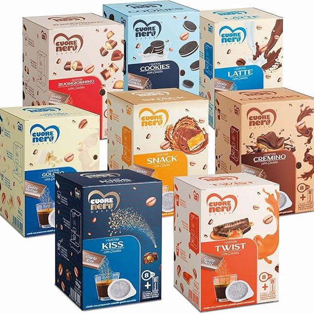 Cuore Nero Caffè - I GUSTOSI -  64 Cialde di caffè Miscela Procida + 64 bustine solubili FORMATO SCORTA