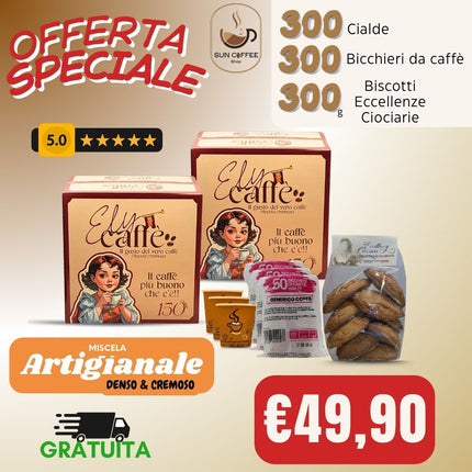 300 Cialde Ely Caffè - 300 Bicchieri da caffè 75ml - 300g Biscotti Eccellenze Ciociarie