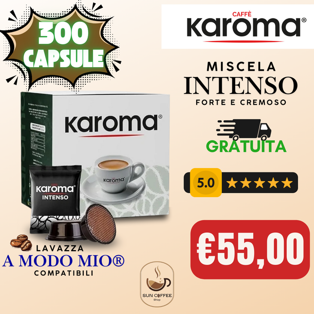 300 Capsule Caffè Karoma® - Miscela Intenso - Compatibili Lavazza A Modo Mio®