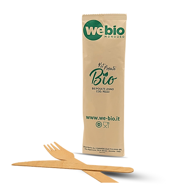 Kit Posate Monouso in Legno di Betulla - Tovagliolo + Forchetta + Coltello